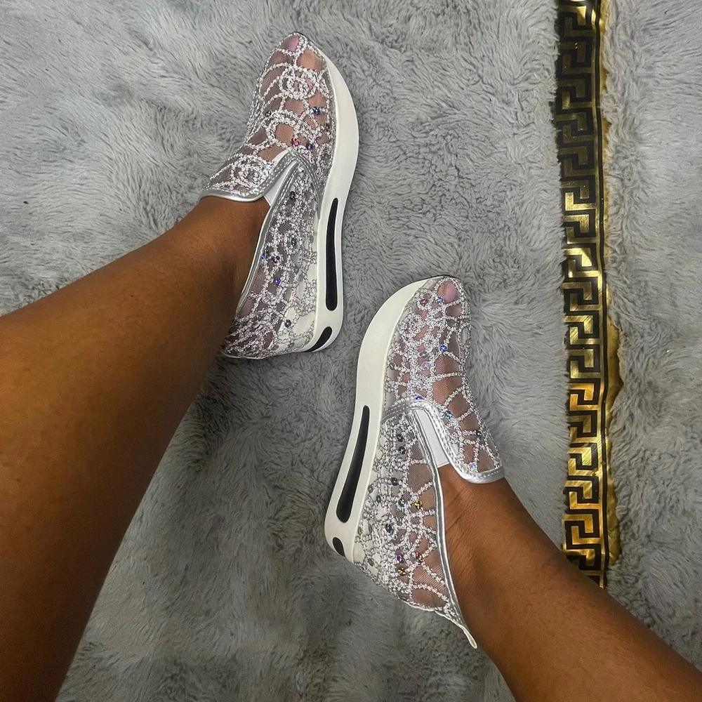 Silver Sequins Slip-On Shoes